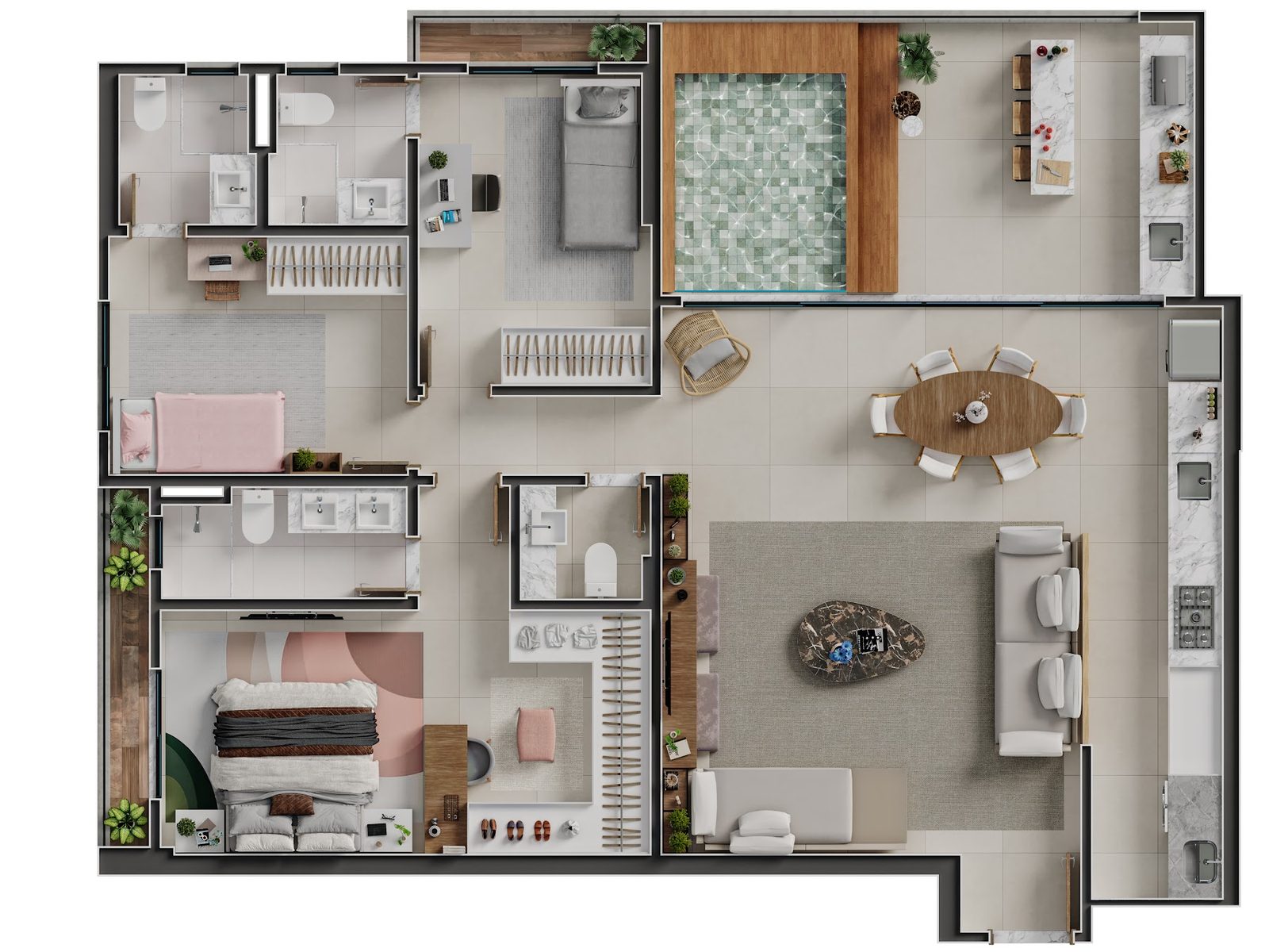 Planta Planta 4 — Emirates Parque Flamboyant — 47 a 137 m² no Jardim Goiás
