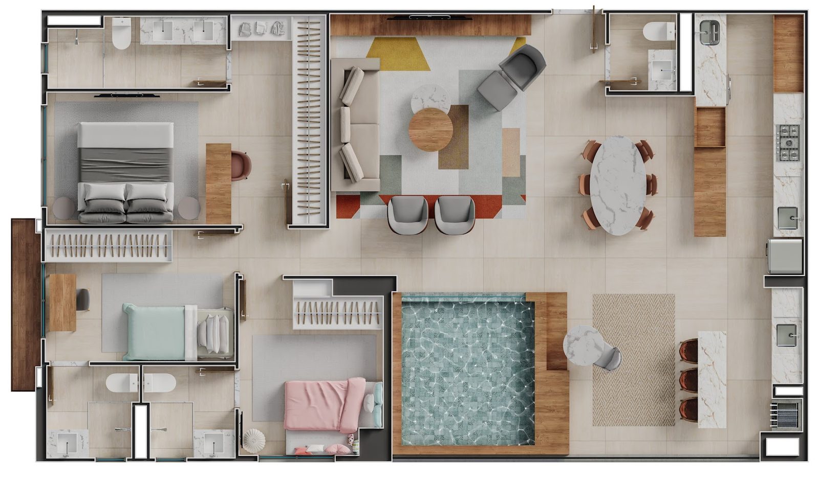 Planta Planta 4 — Cinque Terre Residenze — 58 a 147 m² em Goiânia