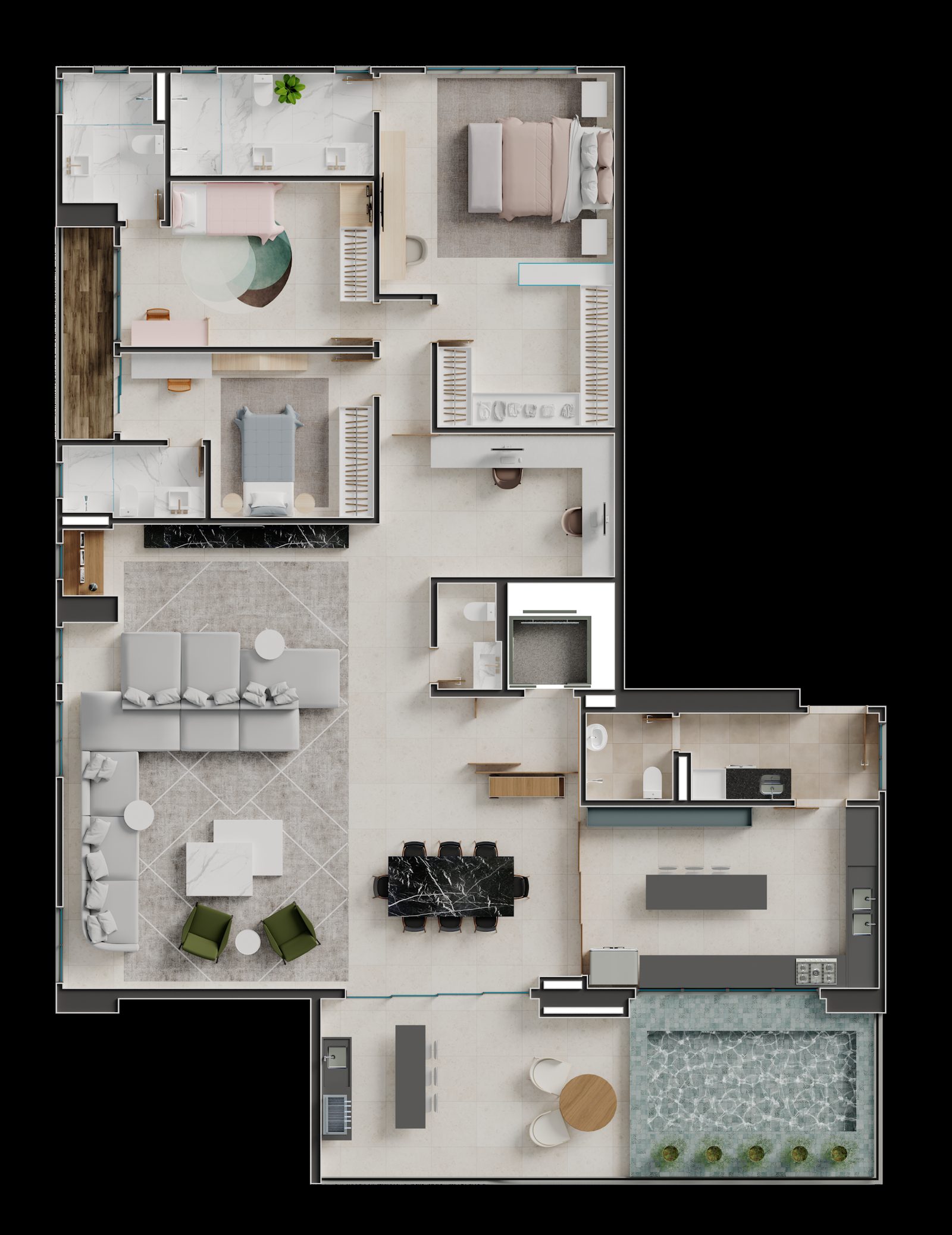 Planta Planta 1 — Lodge Parque Vaca Brava — 216 a 450 m² no Setor Bueno