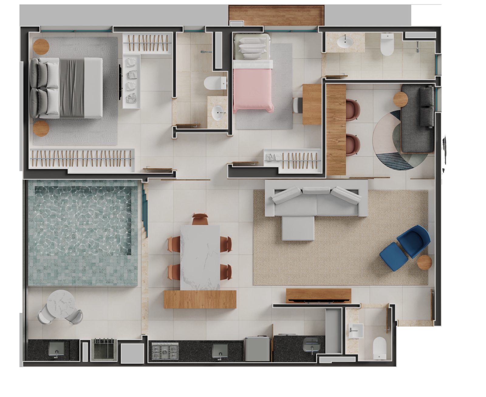 Planta Planta 3 — Cinque Terre Residenze — 58 a 147 m² em Goiânia