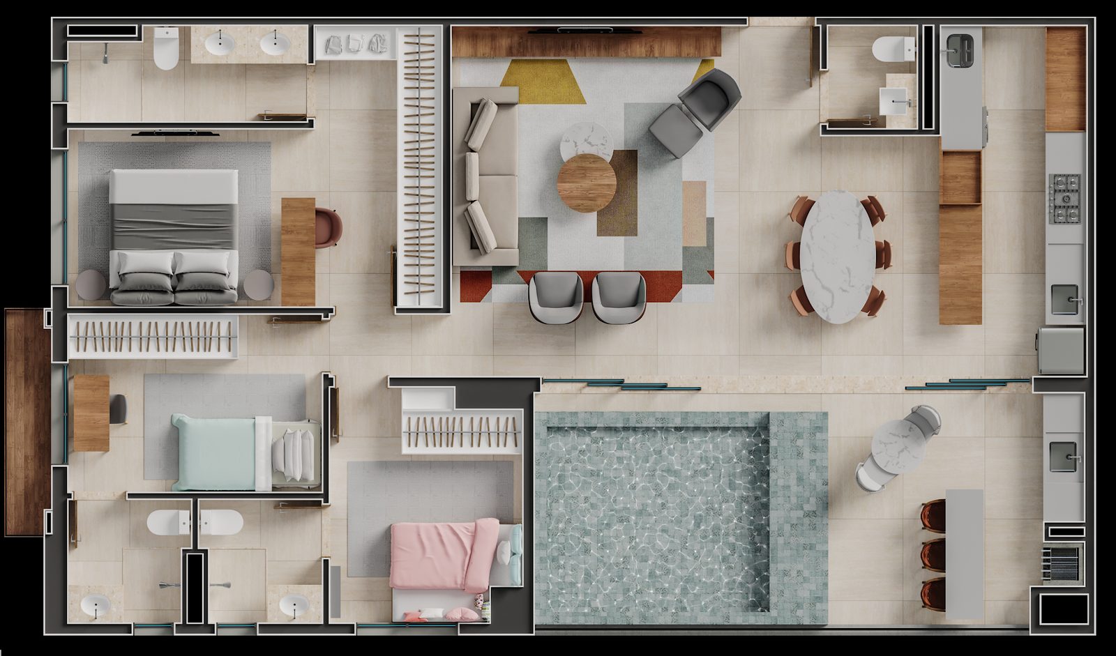 Planta Planta 1 — Cinque Terre Residenze — 58 a 147 m² em Goiânia