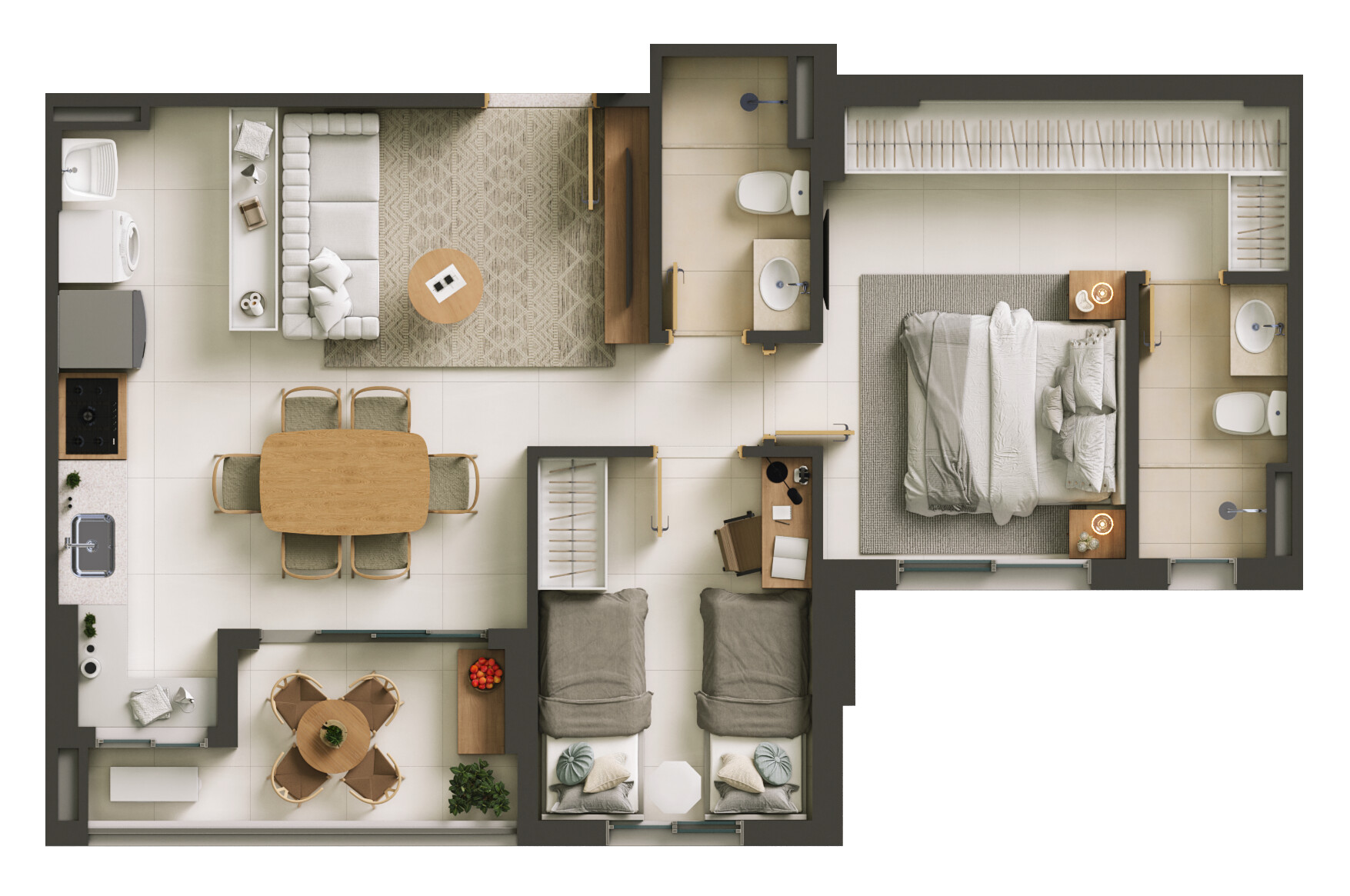 Planta Planta — Greco Parque Cascavel — 2 e 3 quartos de 64 a 91 m² no Alto do Parque Cascavel